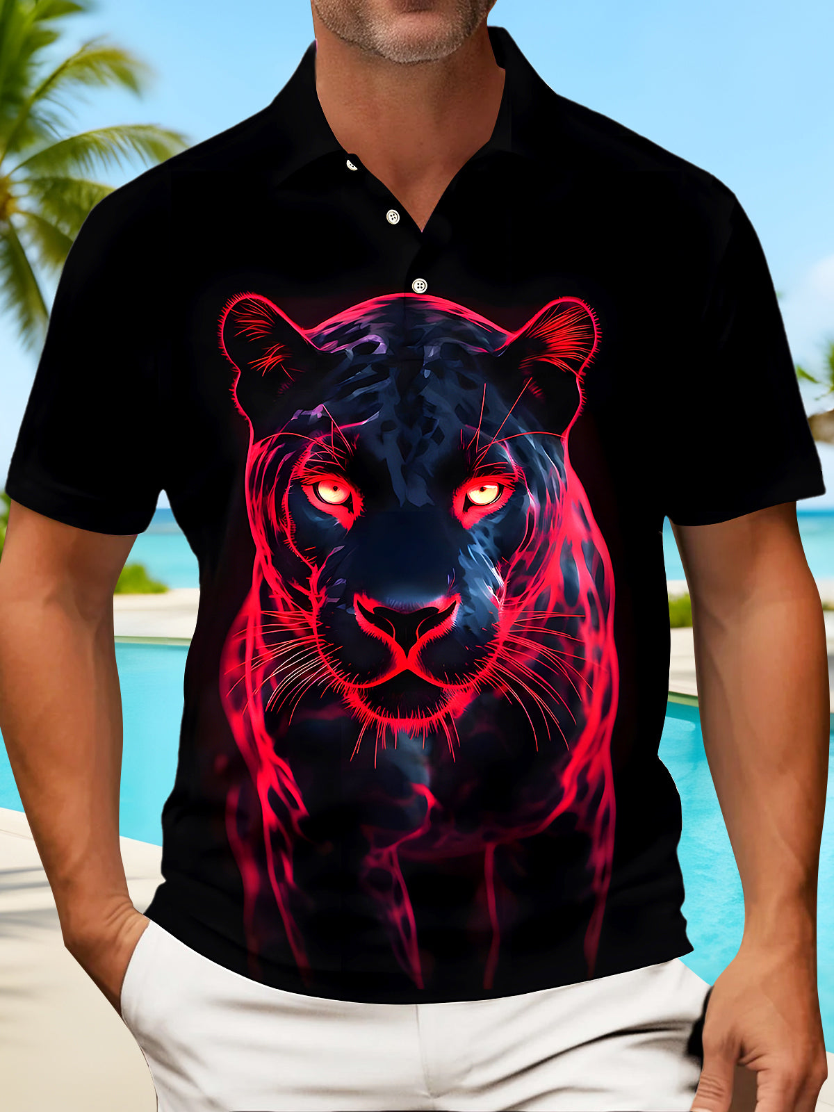 Animals Black Panther Men's Short Sleeve Button Polo Shirt