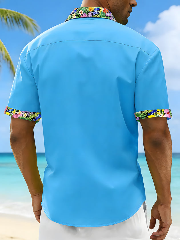 Men's Hawaiian floral short sleeve shirt back view