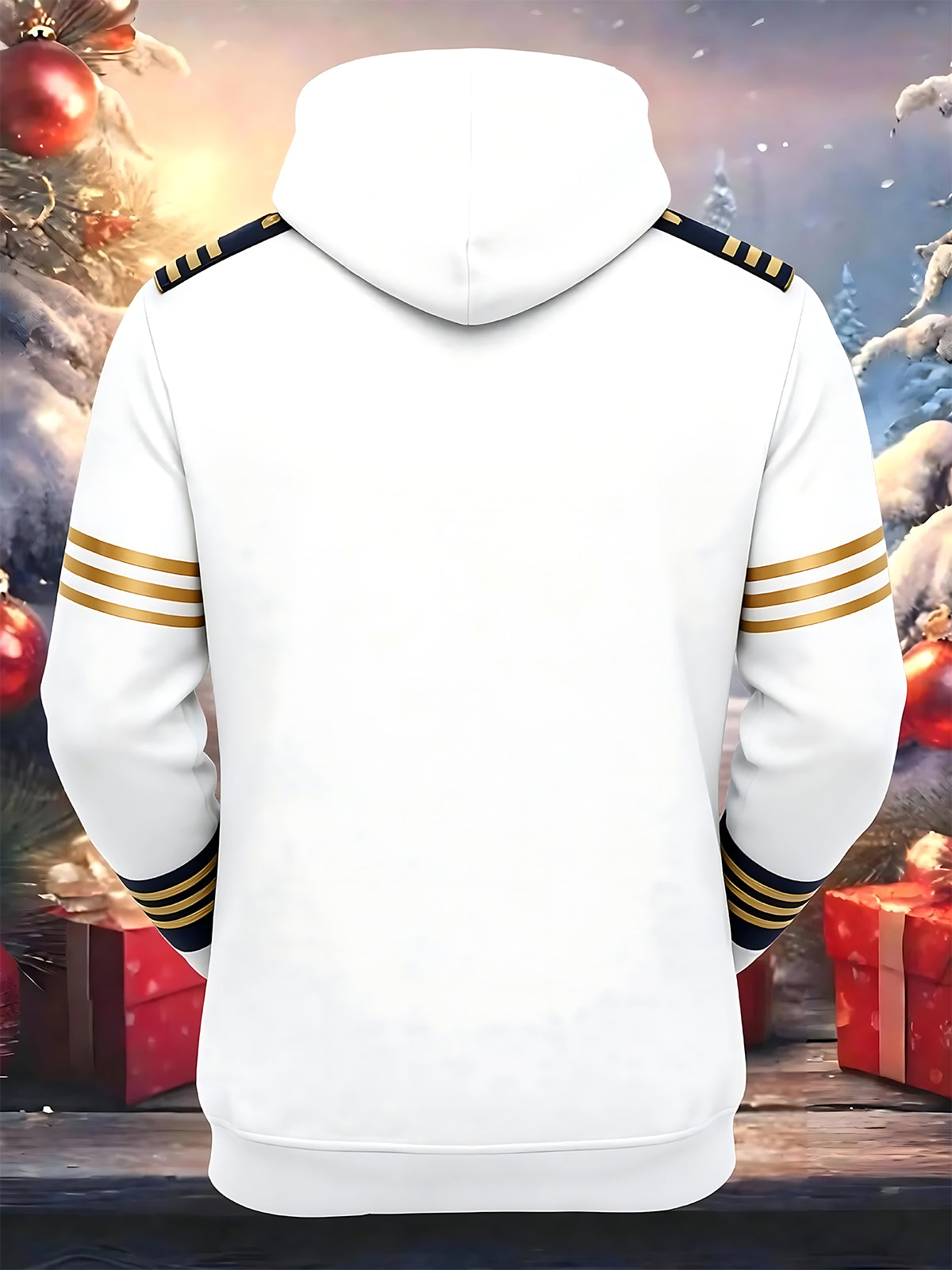 Adaychic Men's Graphic Nautical Captain Print Long Sleeve Hoodie with Chest Pocket