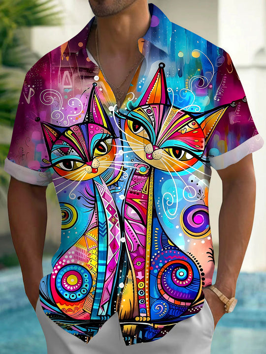 men's cat print shirt front view