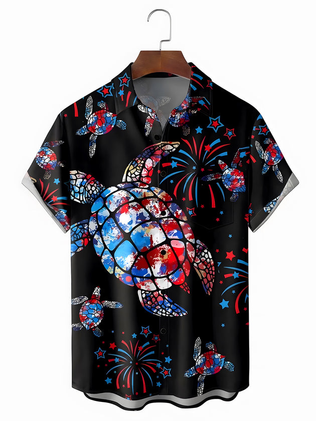 men's American flag print shirt front view Independence Day