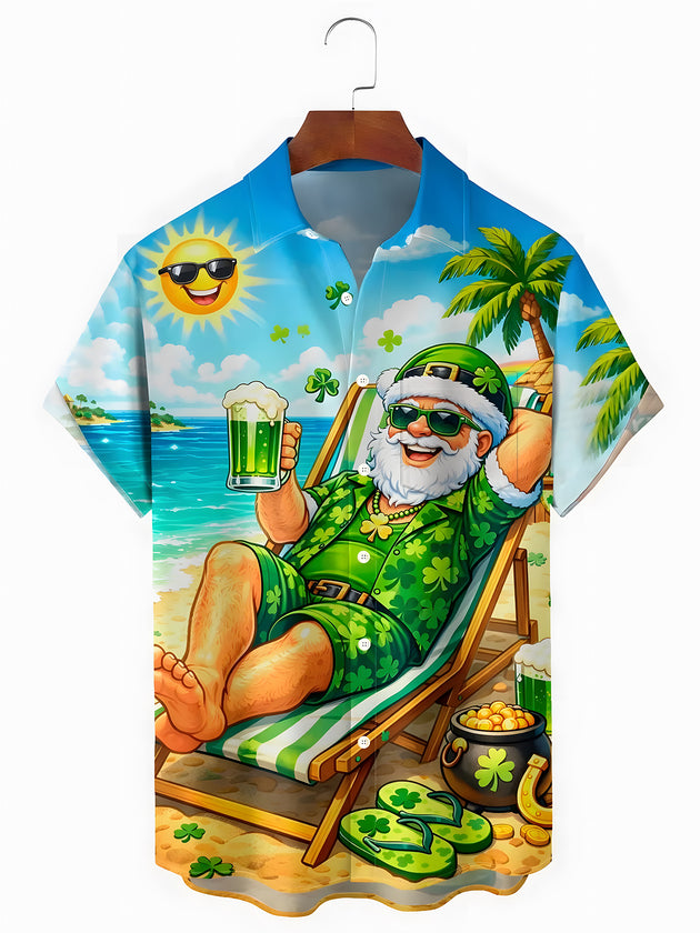 St. Patrick's Day Santa Claus Men's Pocket Short Sleeve Shirts