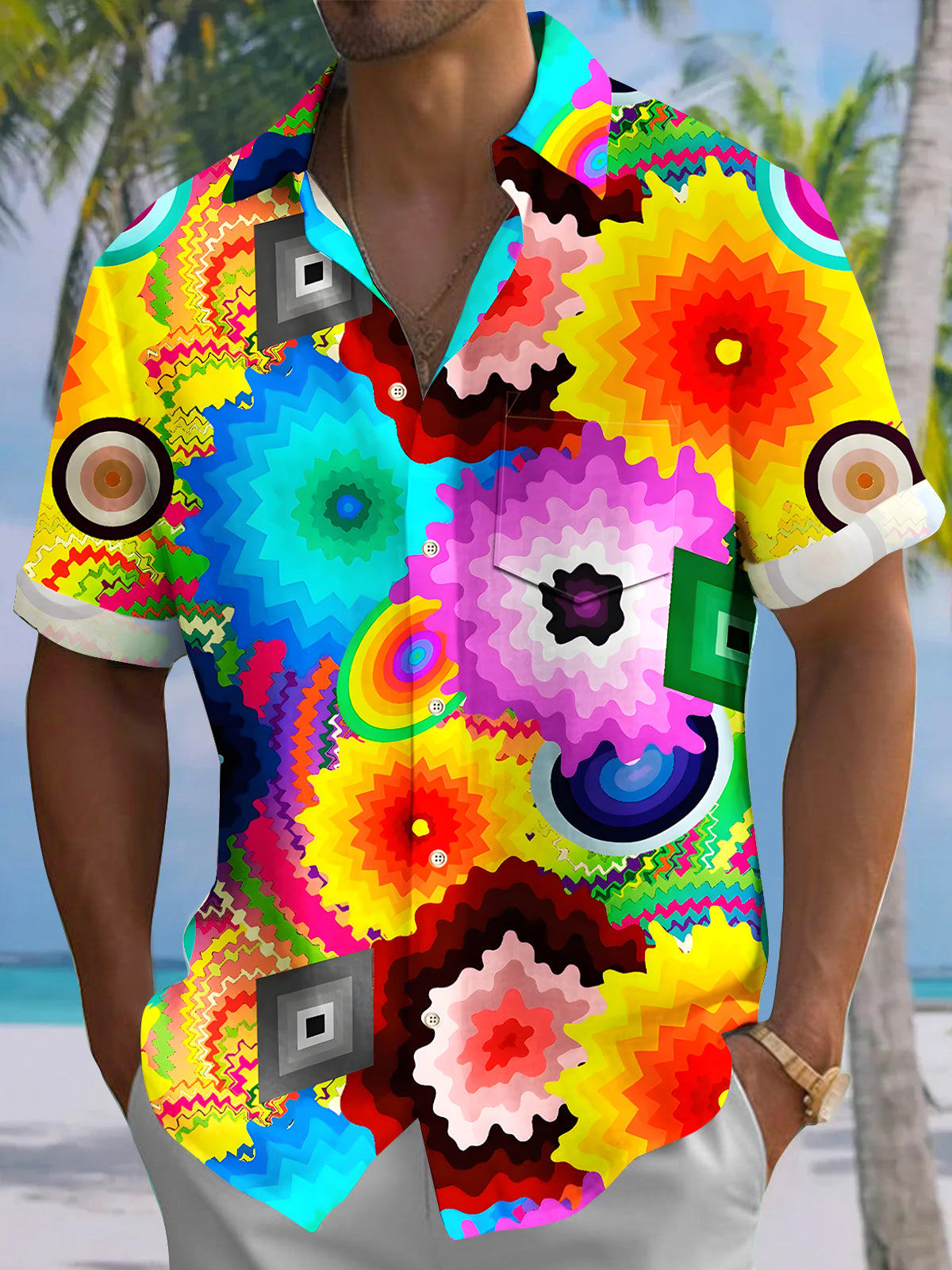 Hawaiian Floral Men's Pocket Short Sleeve Shirts