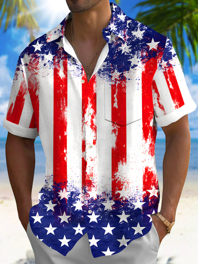 men's American flag print shirt front view Independence Day