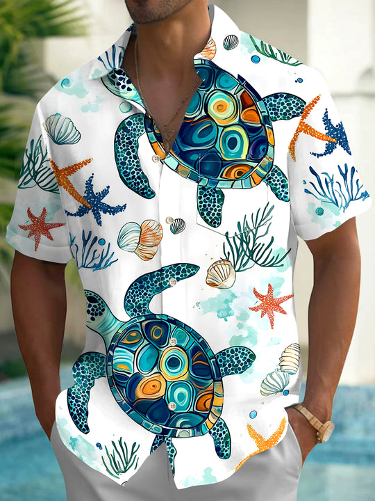 men's Hawaiian shirt front view tropical beach vacation