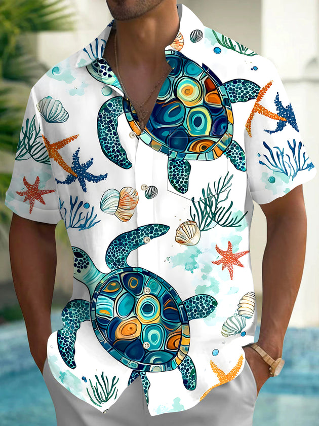 men's Hawaiian shirt front view tropical beach vacation