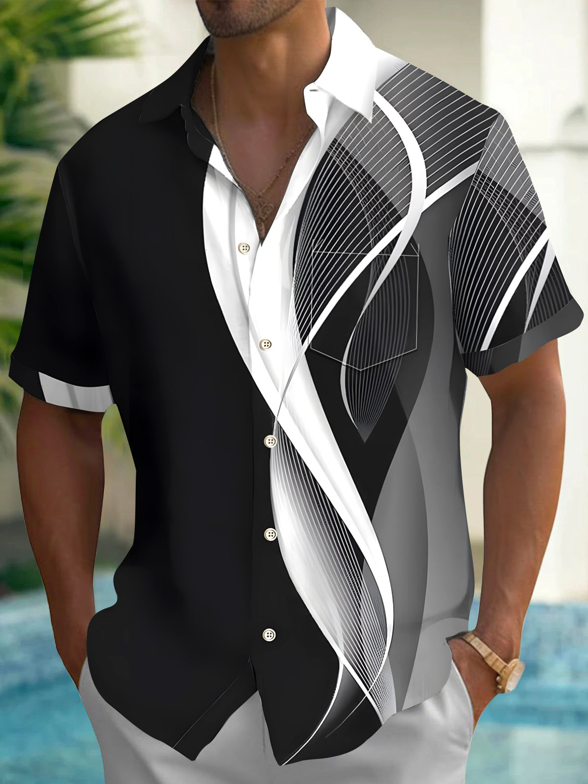 Abstract Men's Pocket Short Sleeve Shirts