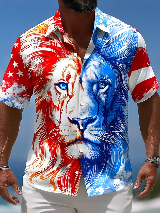 men's American flag print shirt front view Independence Day