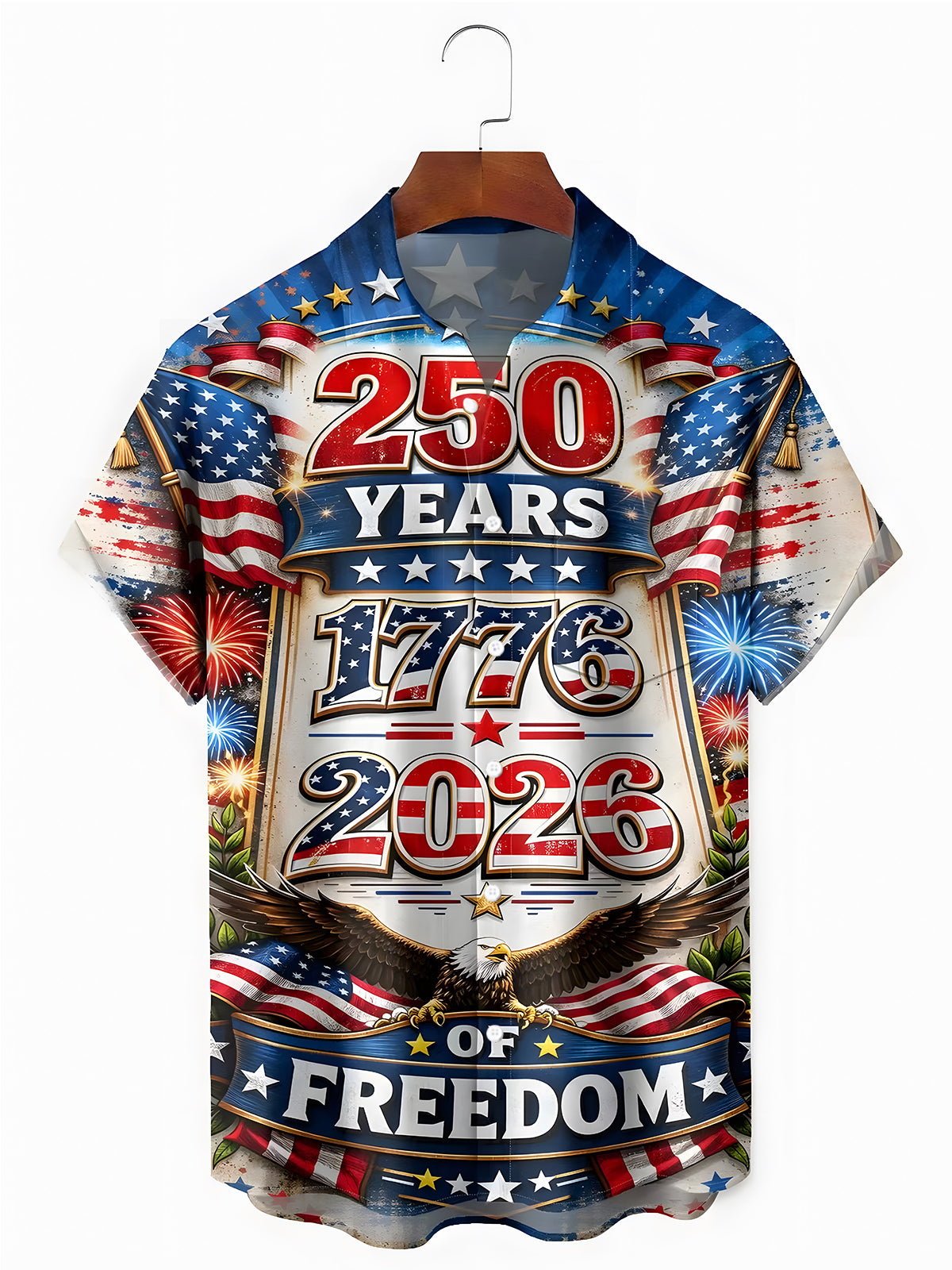 men's American flag print shirt front view Independence Day