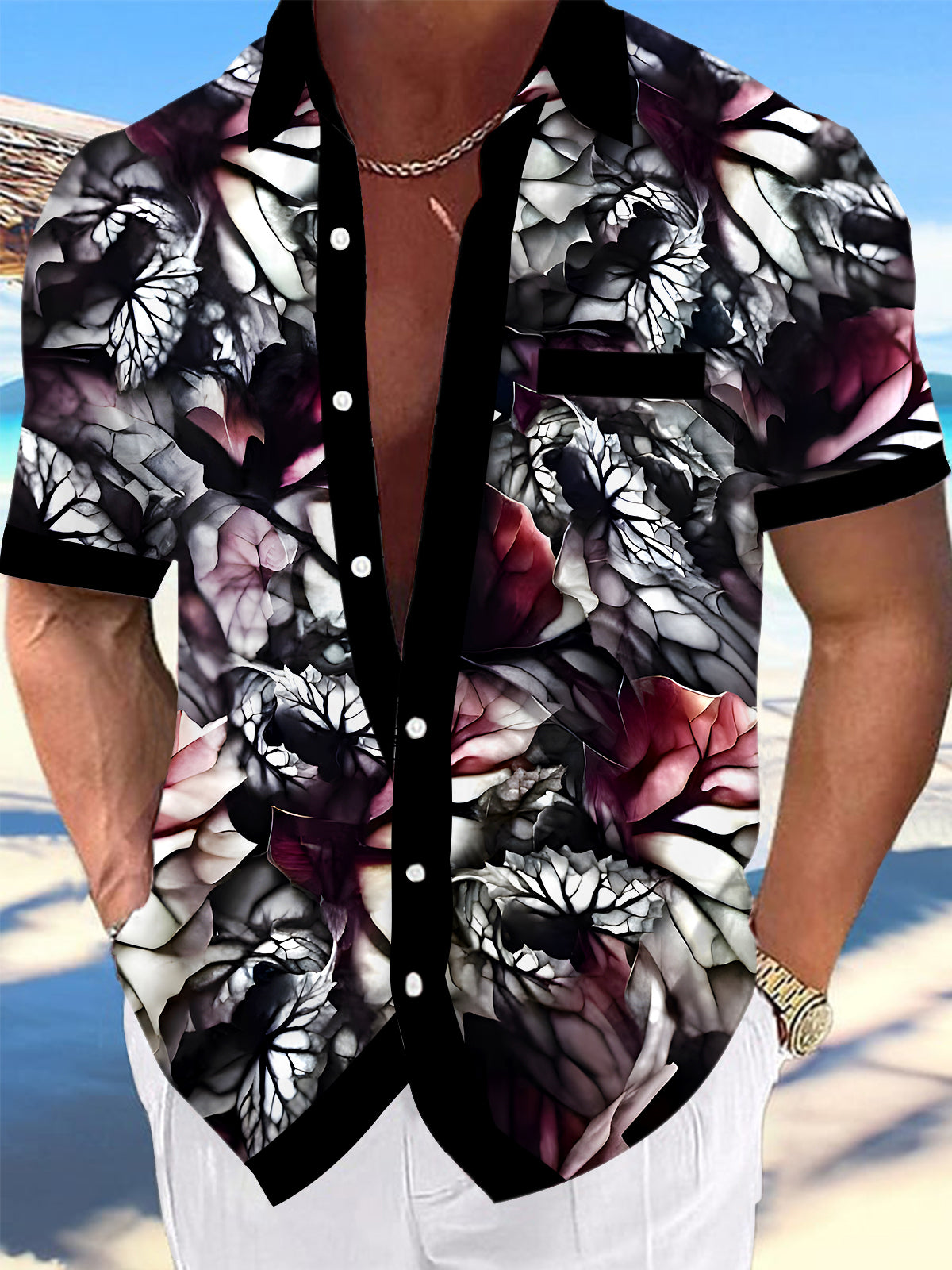 Men Abstract Print Short Sleeve Shirt Front View