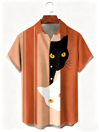 men's cat print shirt front view