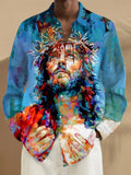 Jesus Print Long Sleeve Men's Shirts With Pocket