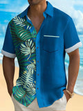 Hawaiian Plant Leaf Print Short Sleeve Men's Shirts With Pocket