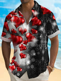 Valentine's Day Love Print Short Sleeve Men's Shirts With Pocket