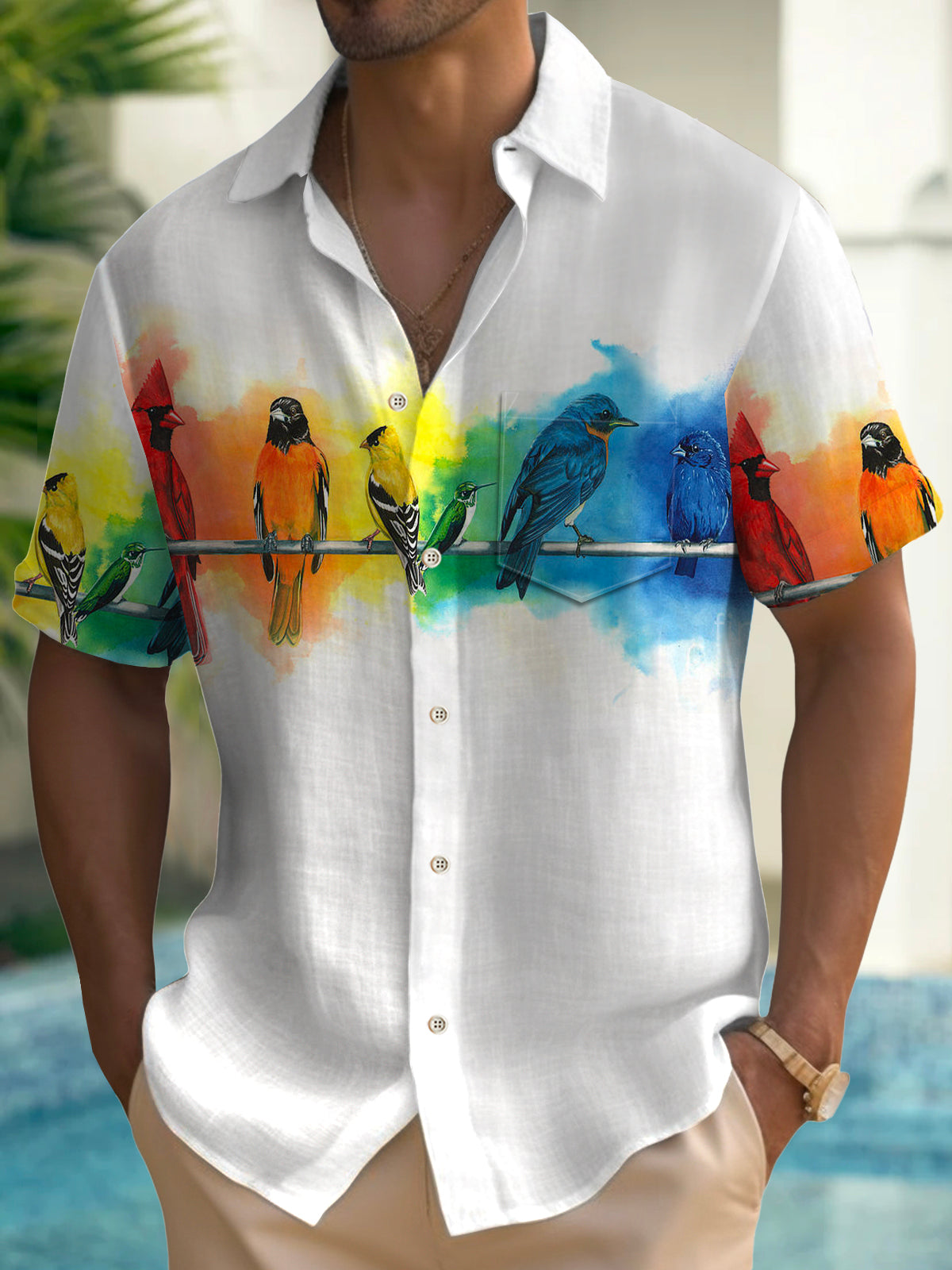 Art Hawaiian Casual Retro Short Sleeve Men's Shirts With Pocket