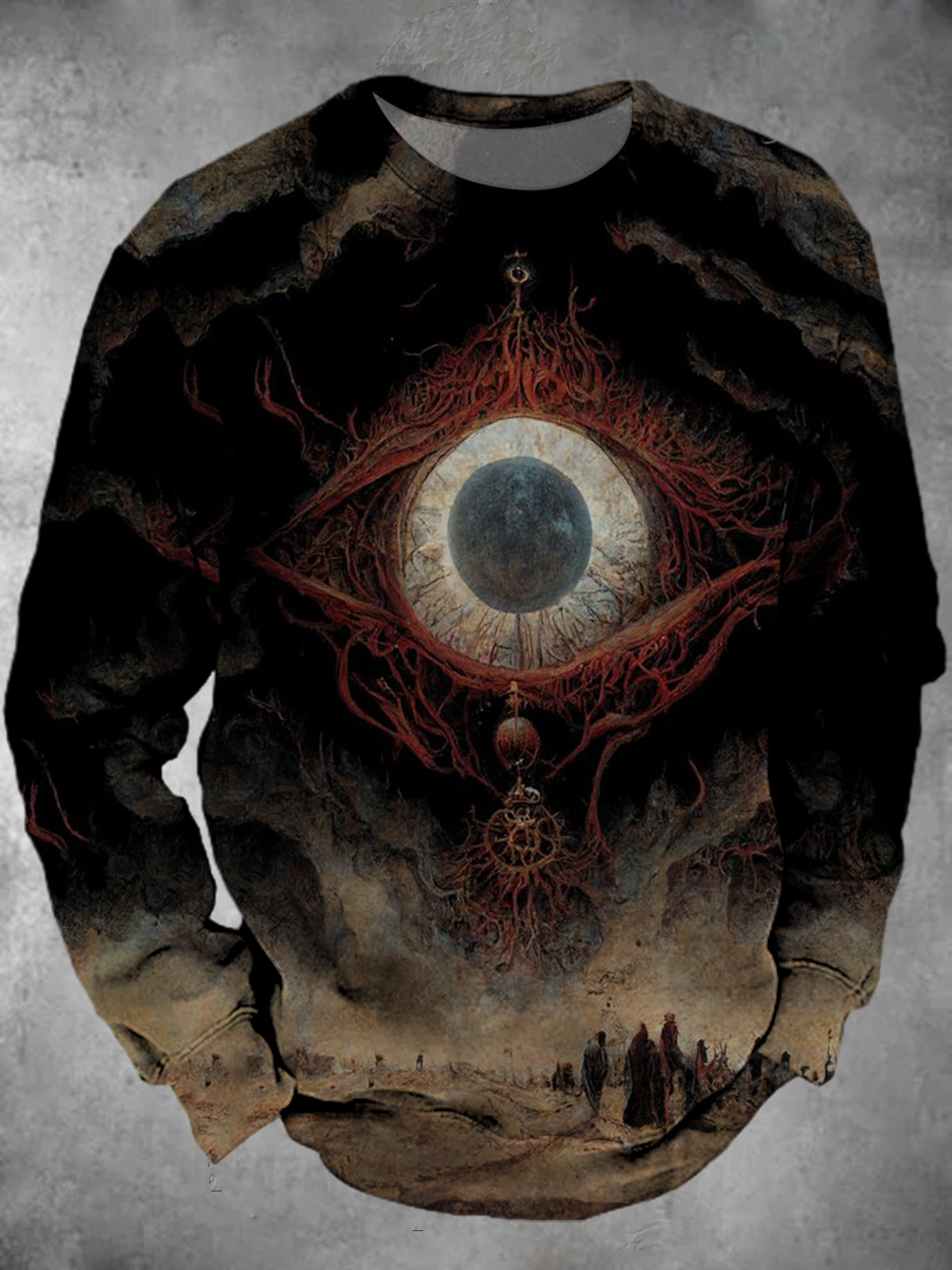 Dark Eyes Print Round Neck Long Sleeve Men's Top