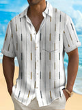 Striped Print Short Sleeve Men's Shirts With Pocket