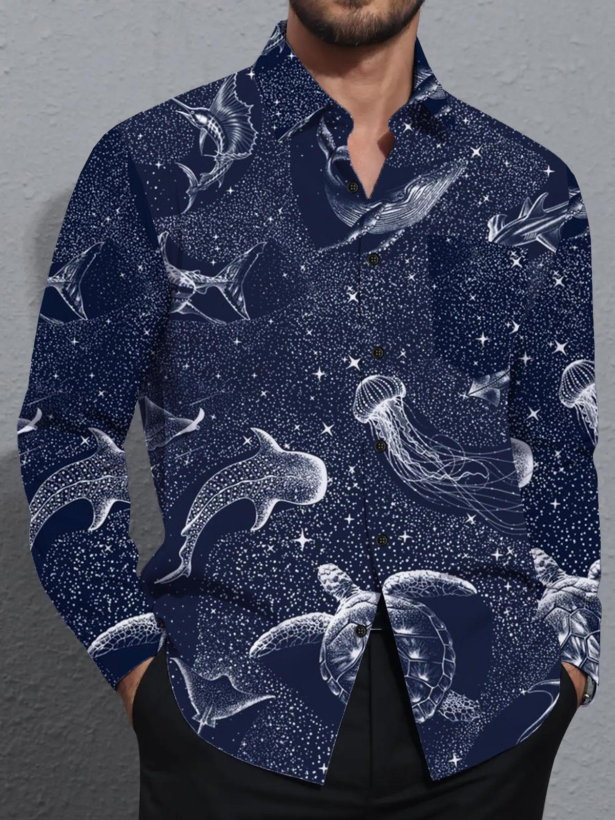 Art Ocean Casual Hawaiian Aloha Long Sleeve Men's Shirts With Pocket