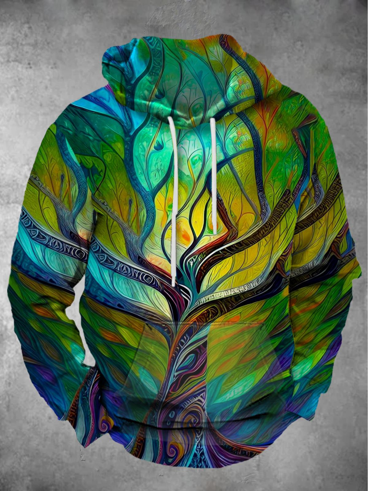 Tree Long Sleeve Hooded Pocket Men's Top