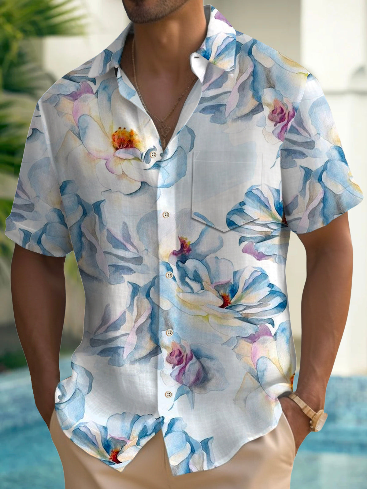 Art Hawaiian Casual Retro Short Sleeve Men's Shirts With Pocket