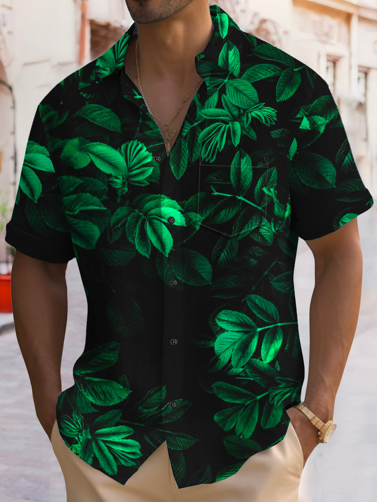 Leaf Art Hawaiian Casual Retro Short Sleeve Men's Shirts With Pocket