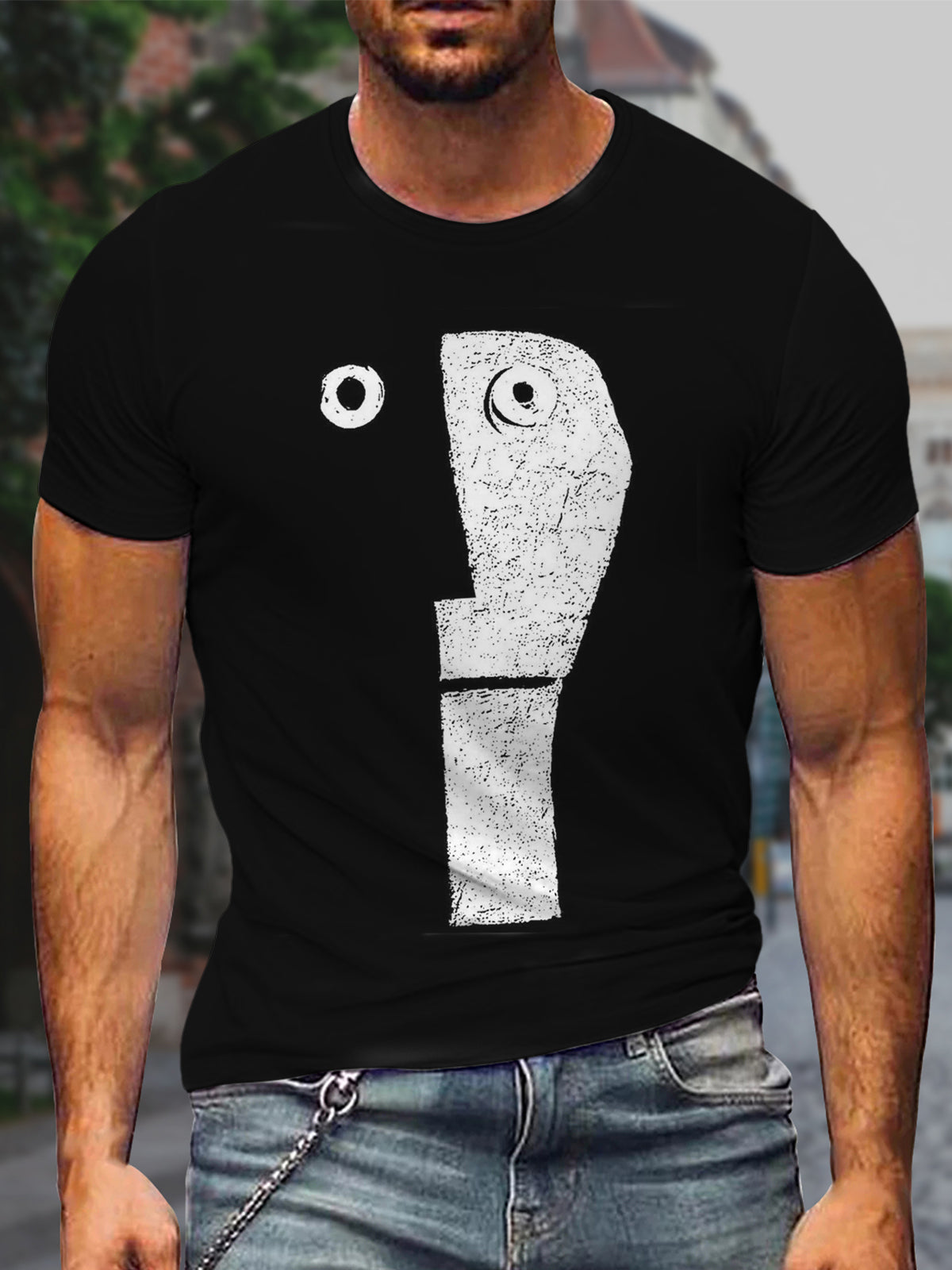 Abstract Art Face Print Round Neck Short Sleeve Men's T-shirt