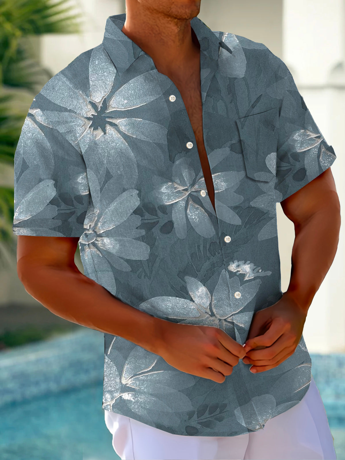 Flower Art Hawaiian Casual Retro Short Sleeve Men's Shirts With Pocket