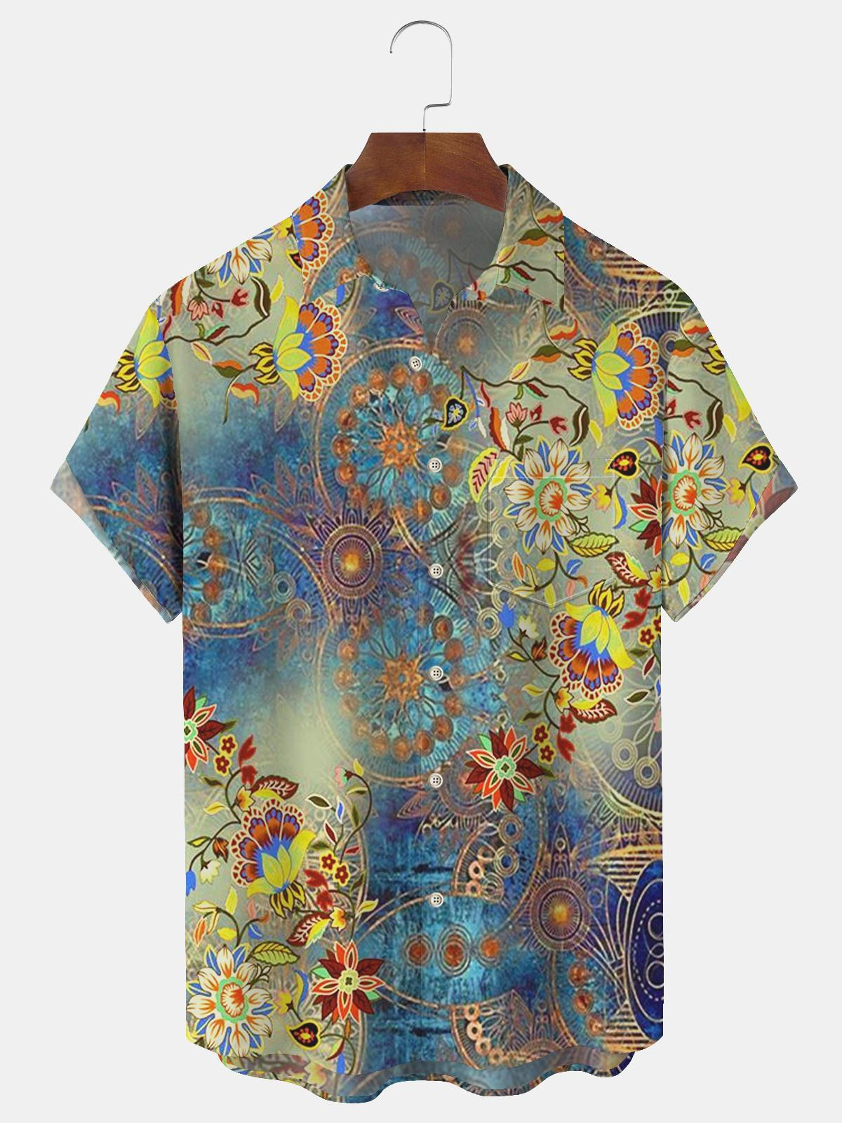 Art Hawaiian Casual Retro Short Sleeve Men's Shirts With Pocket