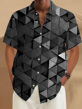 Men casual retro print short sleeve Hawaiian shirt front view tropical beach vacation