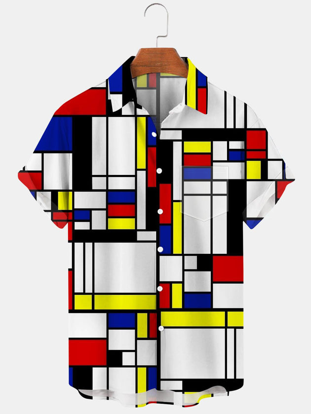 Men's regular fit geometric shirt with pocket front view