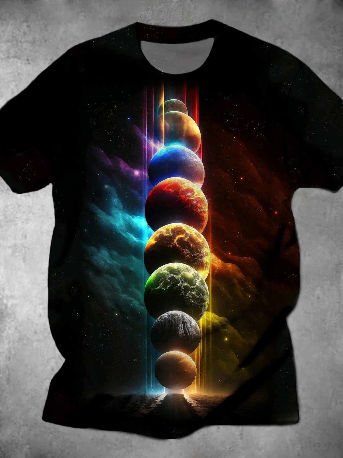 Universe Planet Print Round Neck Short Sleeve Men's T-shirt