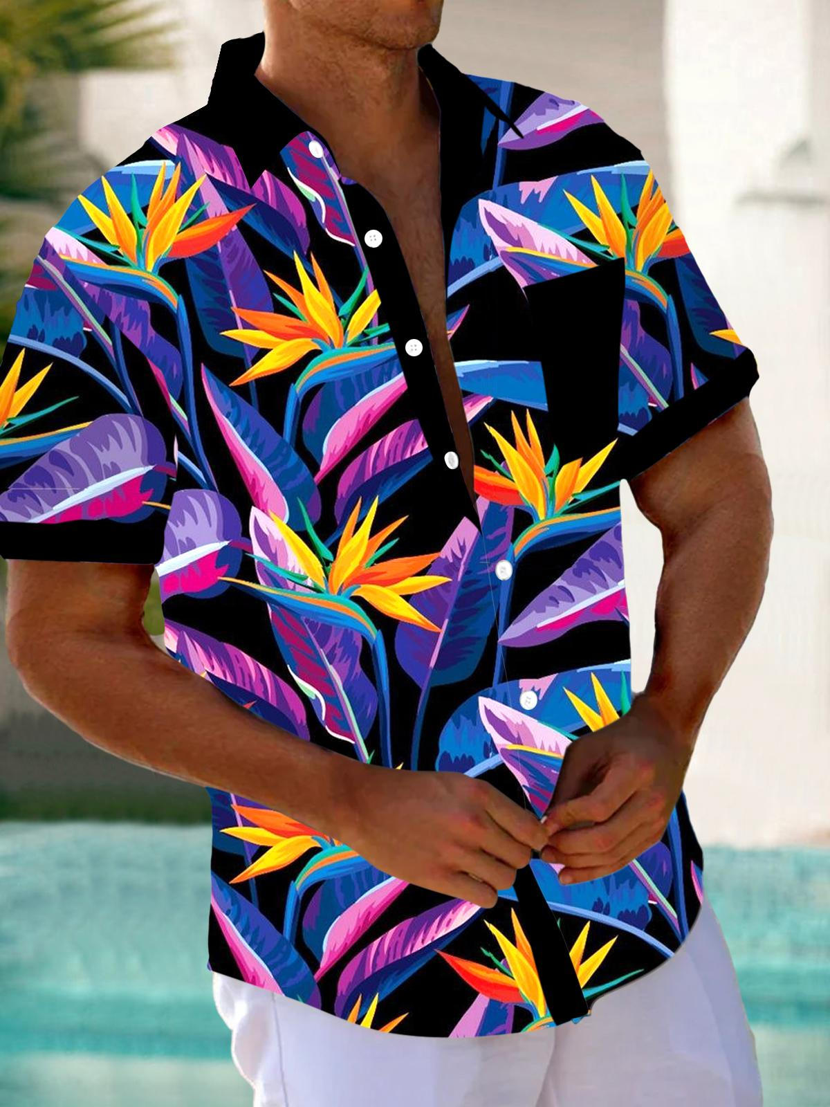 Hawaiian Leaf Short Sleeve Men's Shirts With Pocket