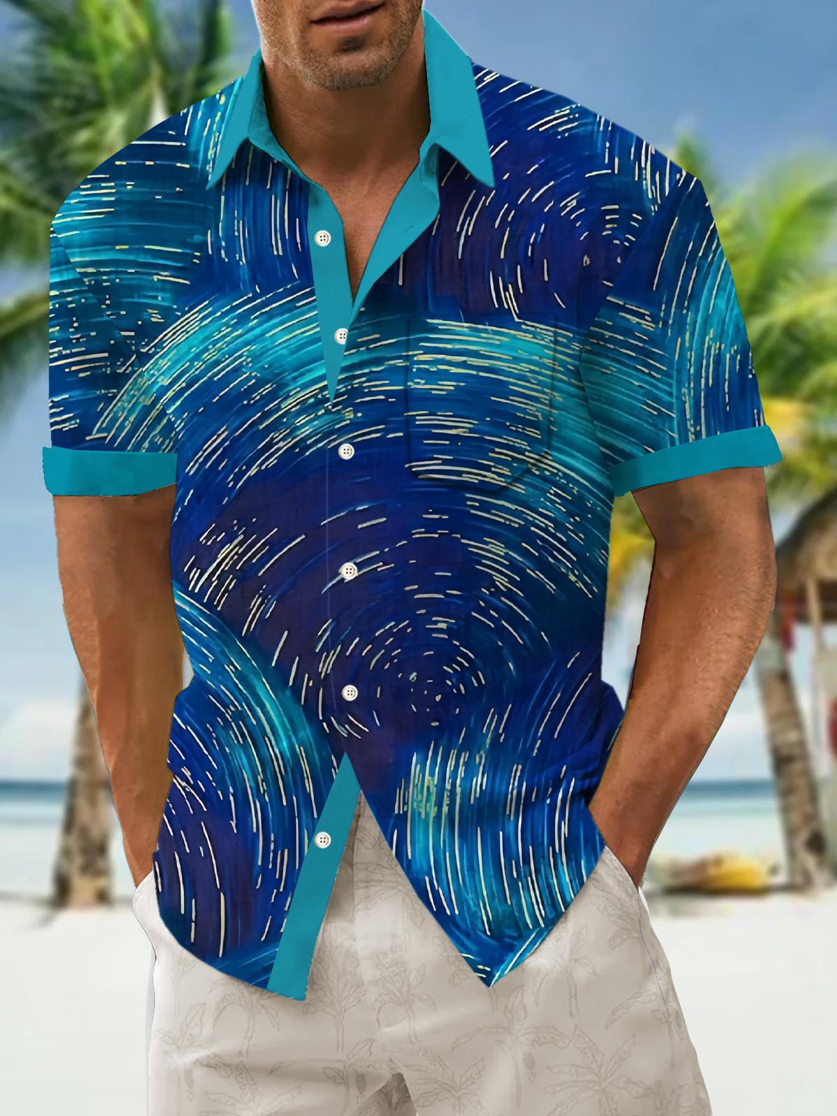 Art Hawaiian Casual Retro Short Short Sleeve Men's Shirts With Pocket