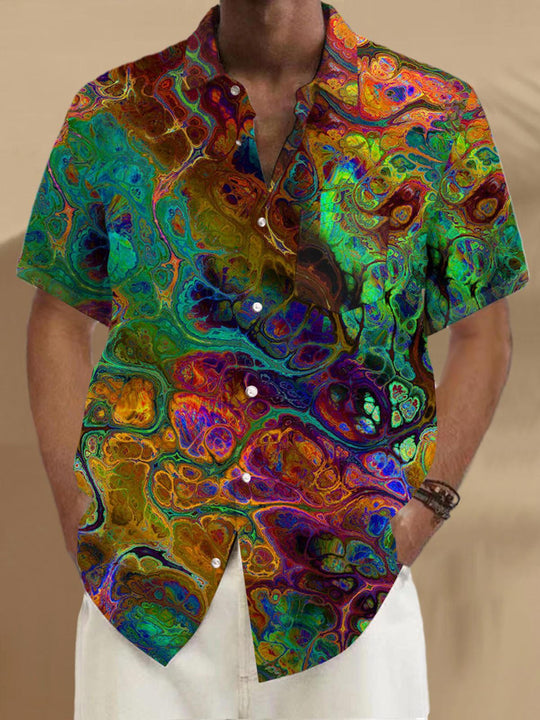 Men's Abstract Print Short Sleeve Shirt with Pocket Front View