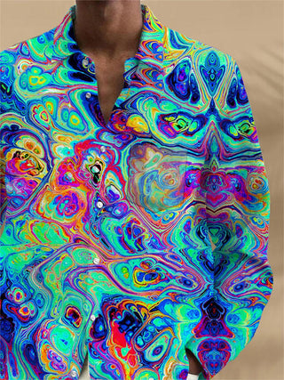 Men's abstract print long sleeve shirt back view