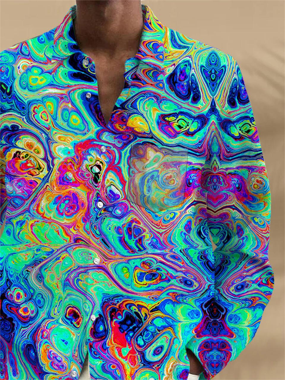 Abstract Long Sleeve Men's Shirts With Pocket