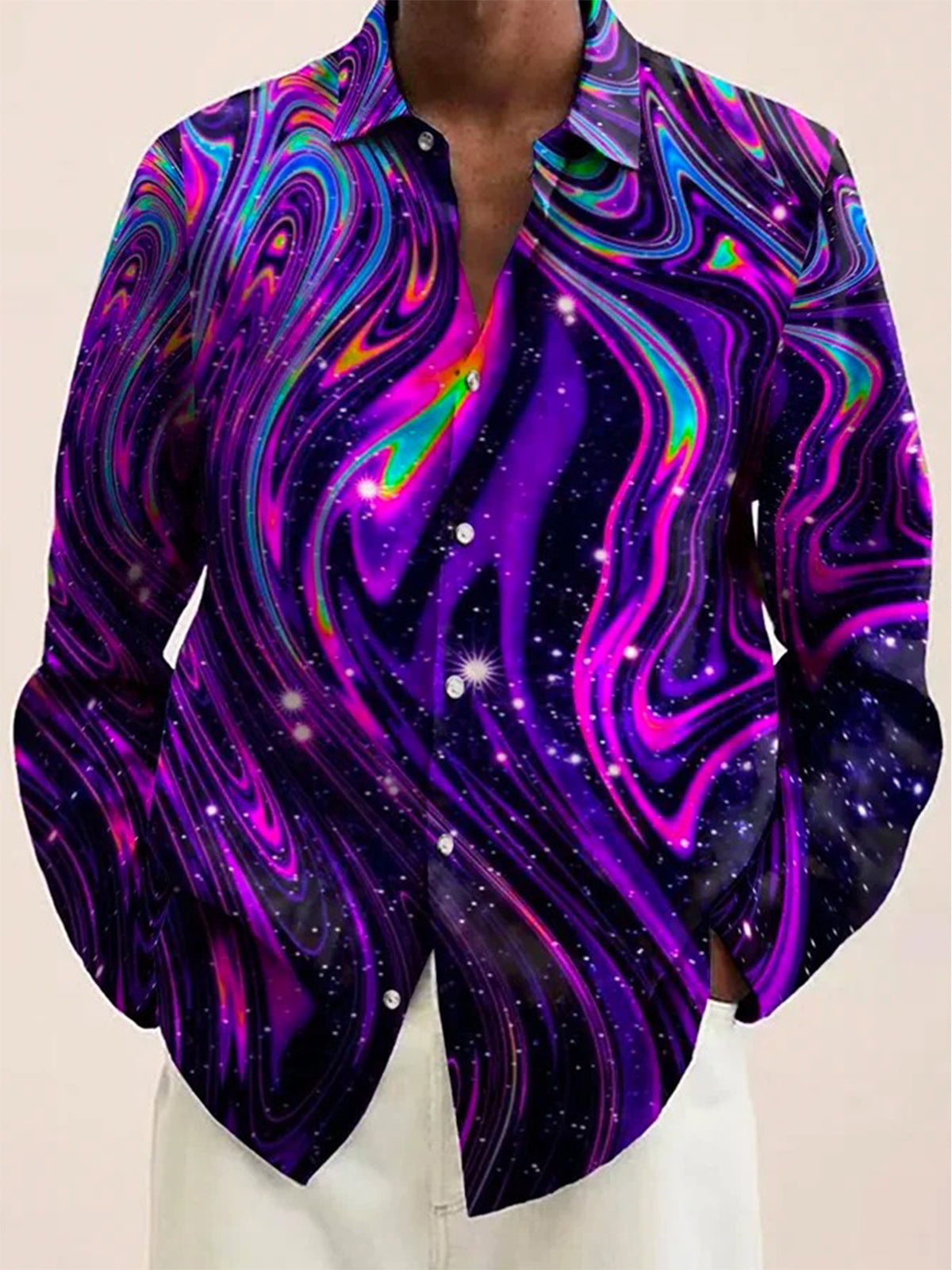 Vintage Psychedelic Long Sleeve Shirt Collar Men's Shirts