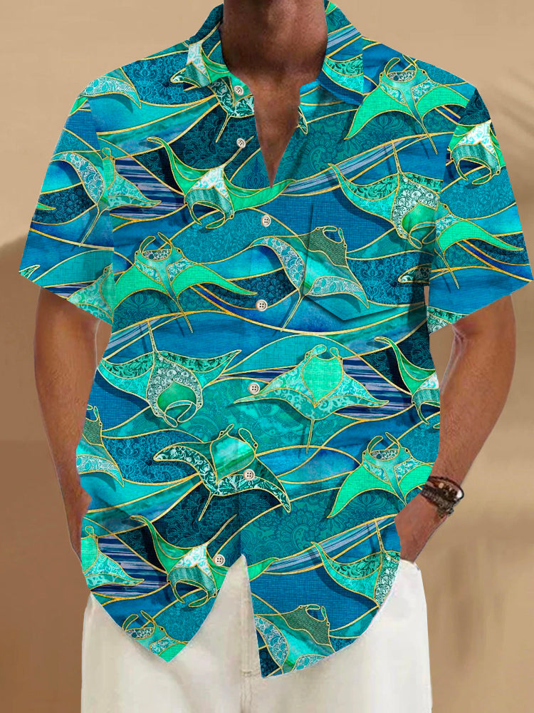 Art Hawaiian Casual Retro Short Sleeve Men's Shirts With Pocket