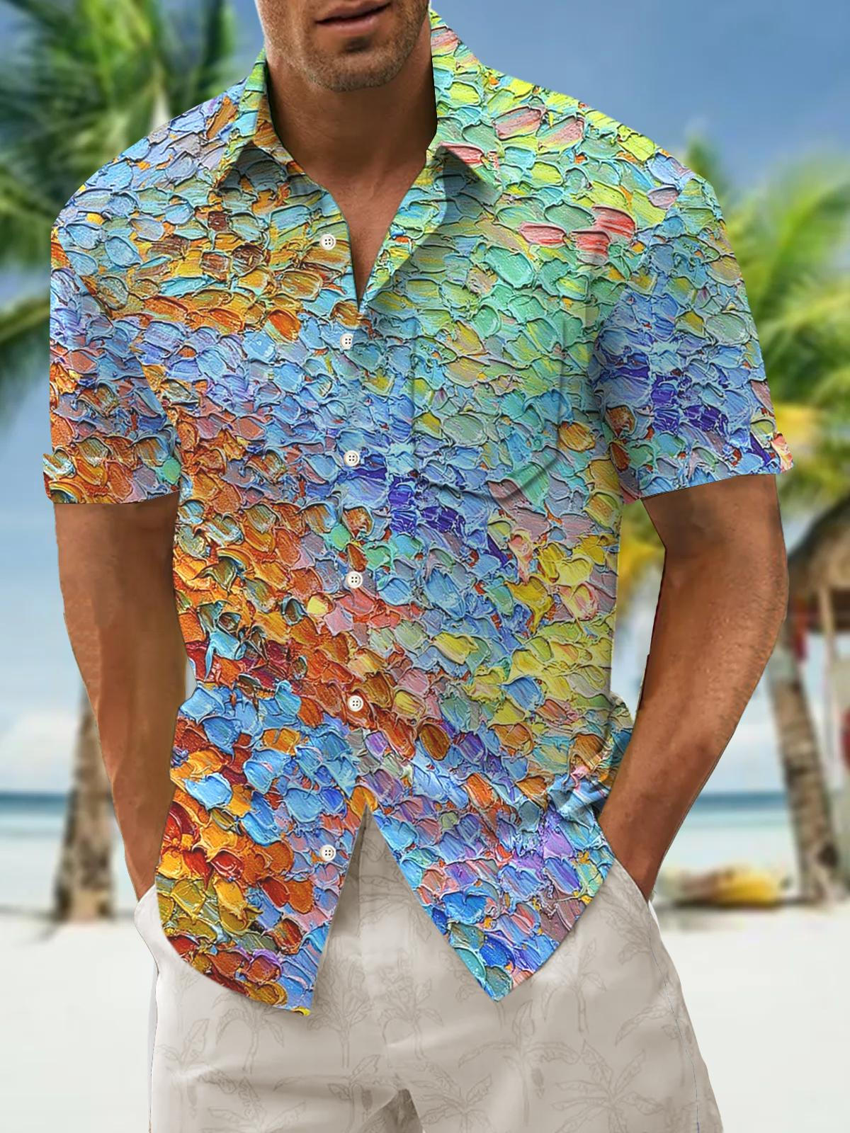 Art Hawaiian Casual Retro Short Sleeve Men's Shirts With Pocket