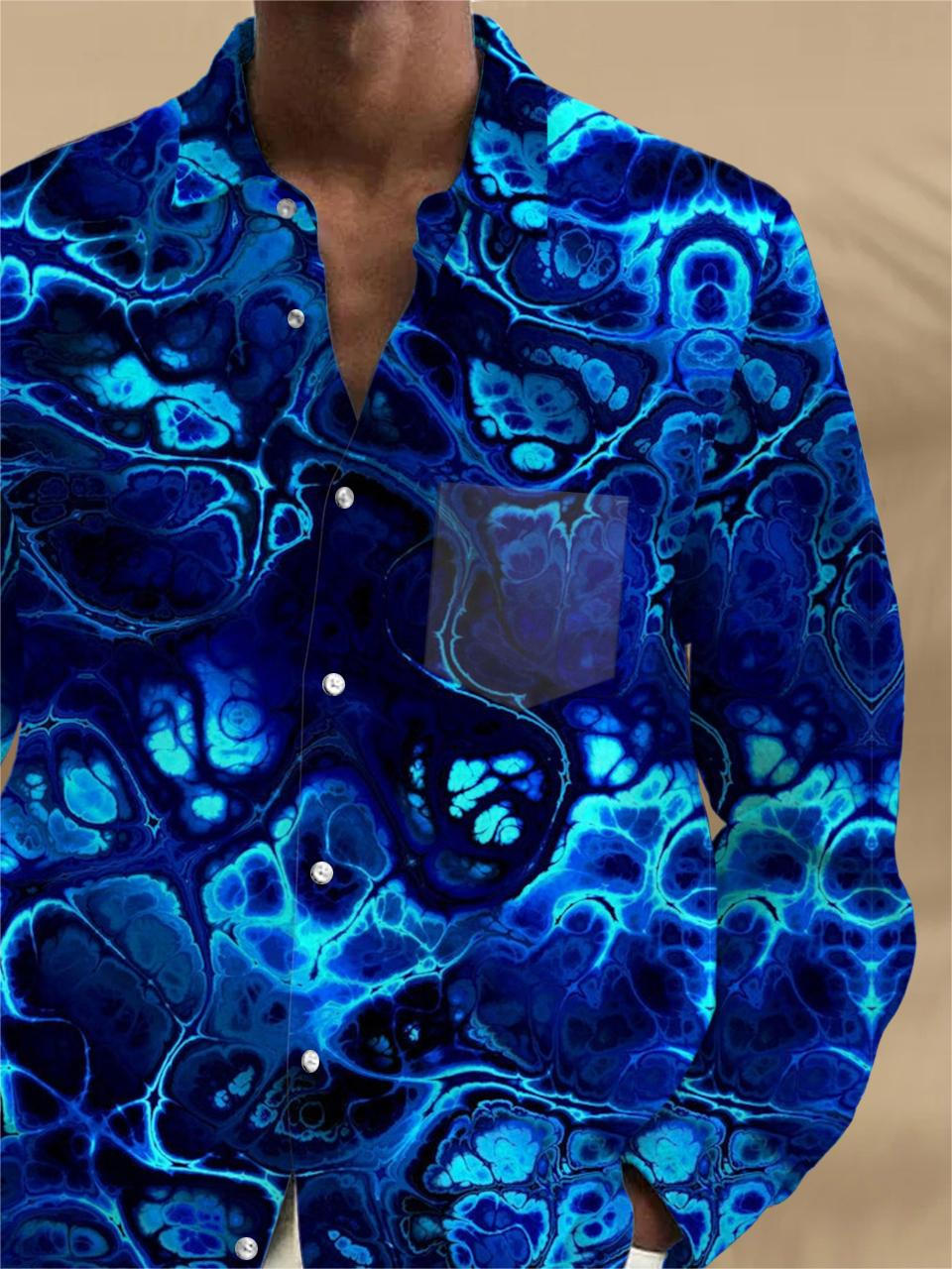 Abstract Long Sleeve Men's Shirts With Pocket