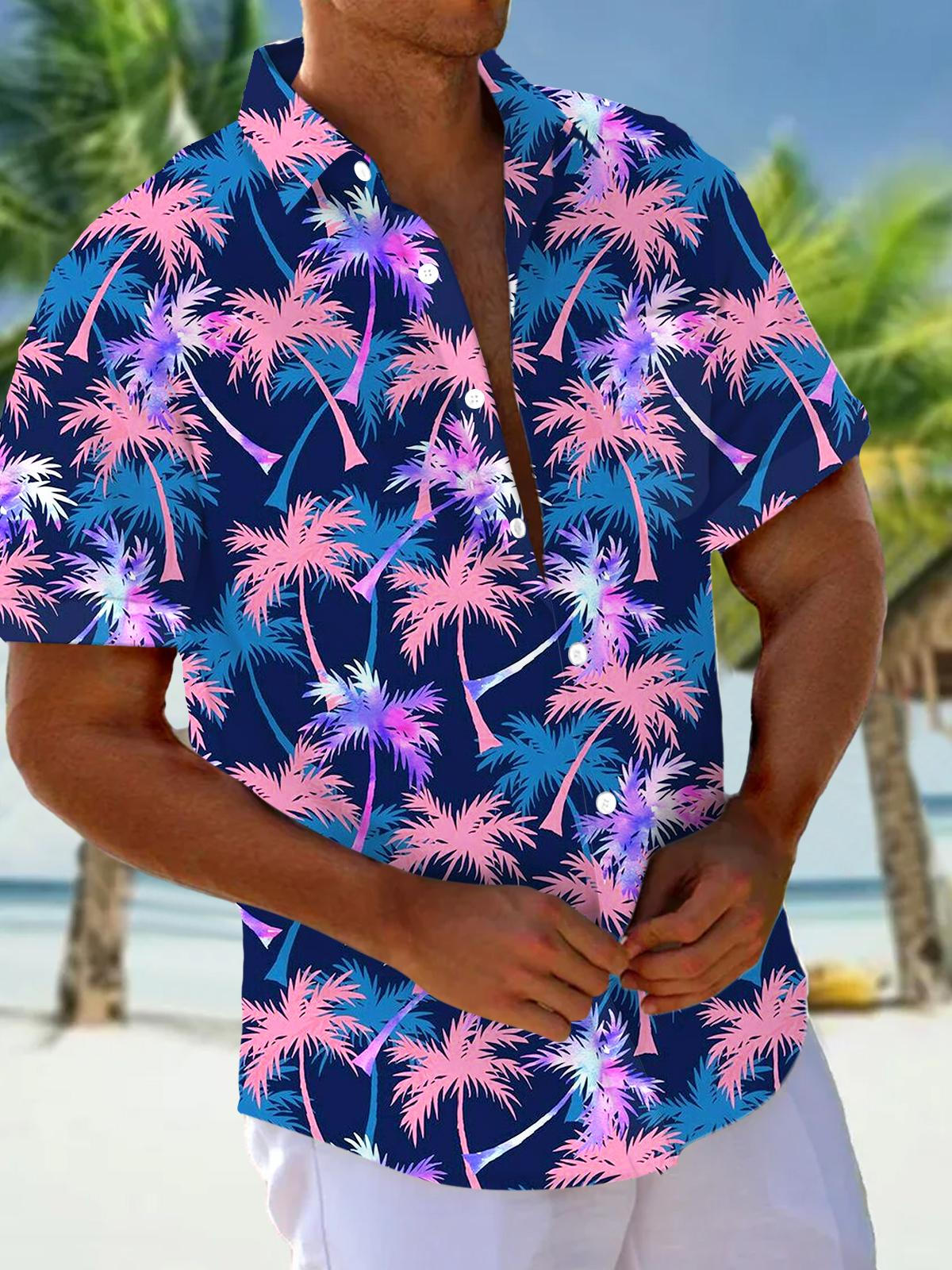 Hawaiian Coconut Tree Short Sleeve Men's Shirts With Pocket