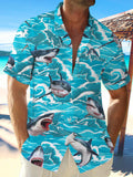 Hawaiian Shark Short Sleeve Men's Shirts With Pocket