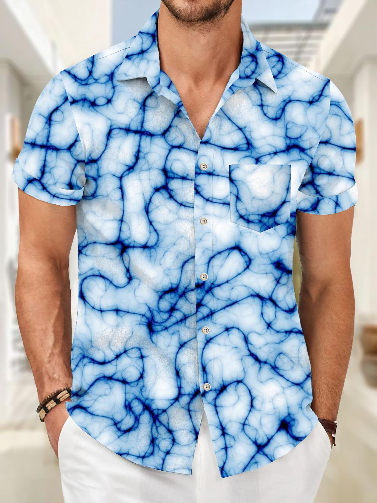 Abstract Print Short Sleeve Men's Shirts With Pocket