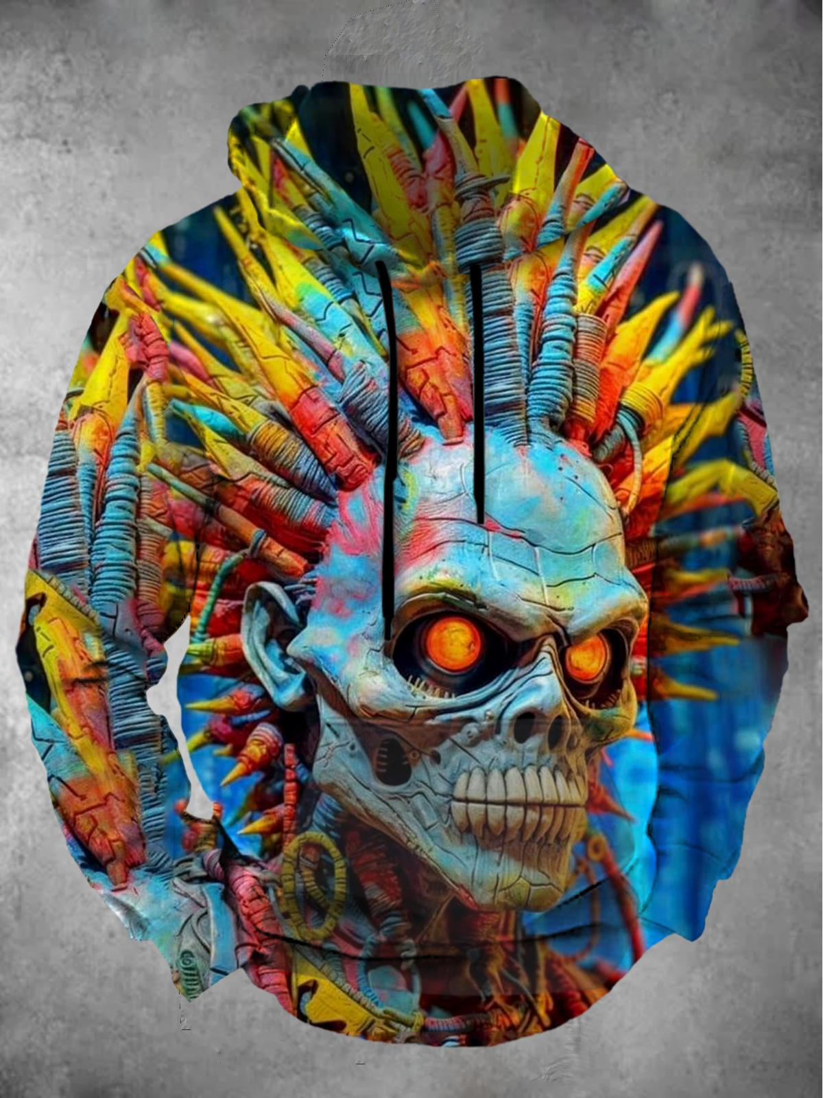 Skull Long Sleeve Hooded Pocket Men's Top