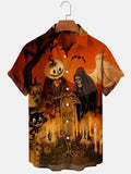 Halloween Pumpkin Skull Ghost Cat Men's Shirts With Pocket
