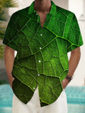 Leaf Print Short Sleeve Men's Shirts With Pocket