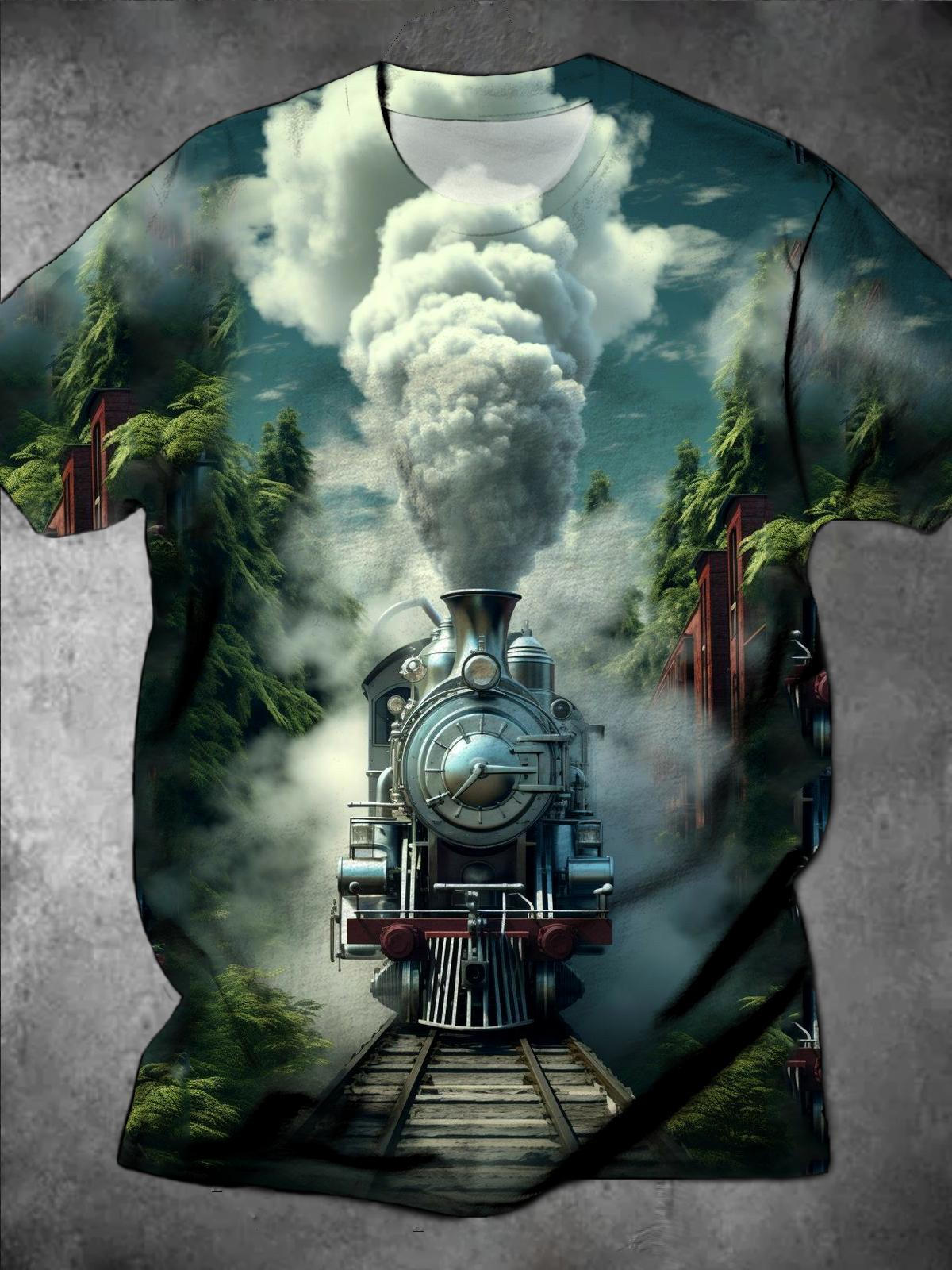 Train Round Neck Short Sleeve Men's T-shirt