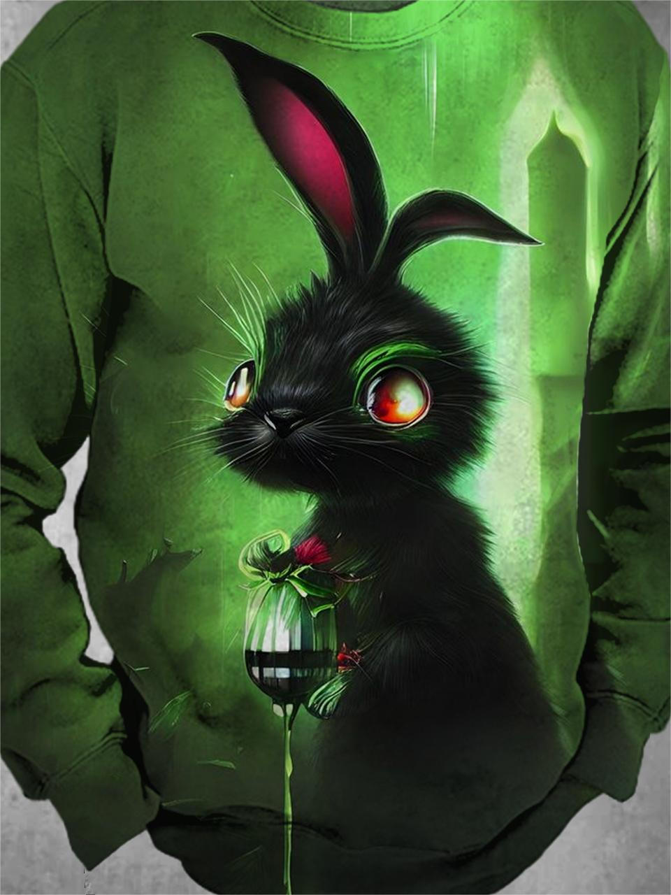 Rabbit Round Neck Long Sleeve Men's Top