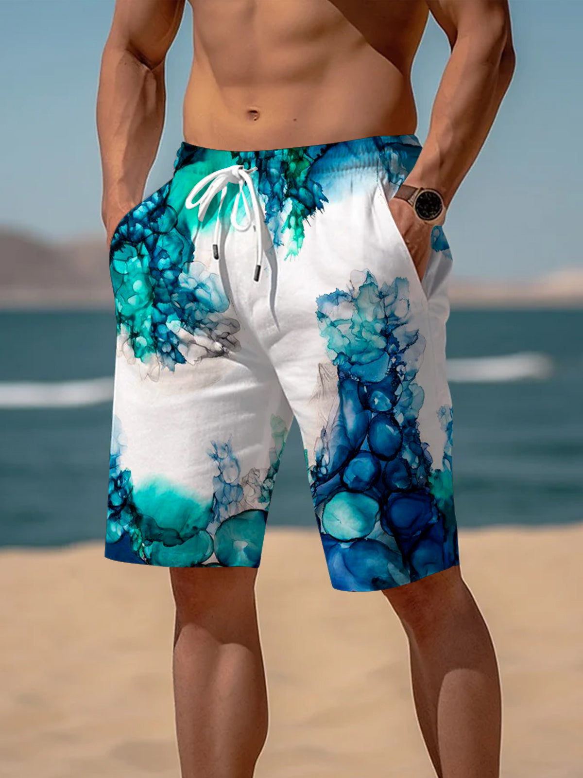 Abstract Print Men's Shorts With Pocket