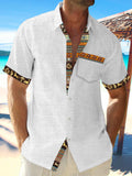 Linen Art Hawaiian Casual Retro Short Sleeve Men's Shirts With Pocket